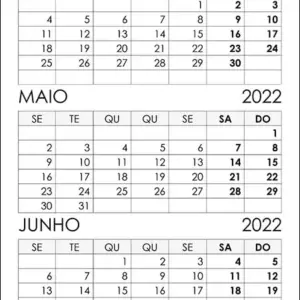 Calendário Abril, Maio, Junho 2022