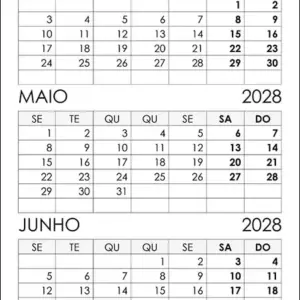 Calendário Abril, Maio, Junho 2028 Calendário Abril, Maio, Junho 2028