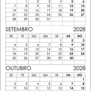Calendário Agosto, Setembro, Outubro 2028 Calendário Agosto, Setembro, Outubro 2028