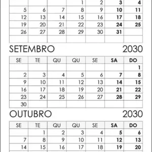 Calendário Agosto, Setembro, Outubro 2030 Calendário Agosto, Setembro, Outubro 2030