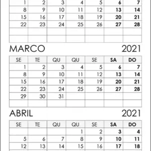 Calendário Fevereiro, Março, Abril 2021 Calendário Fevereiro, Março, Abril 2021