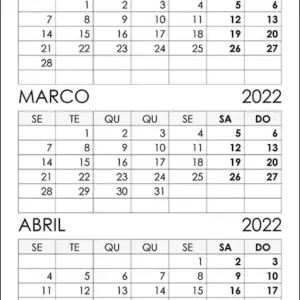 Calendário Fevereiro, Março, Abril 2022