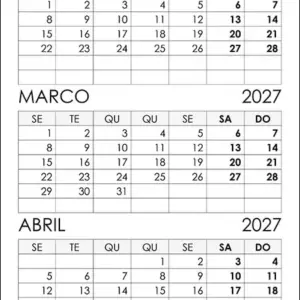 Calendário Fevereiro, Março, Abril 2027 Calendário Fevereiro, Março, Abril 2027