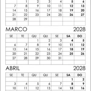Calendário Fevereiro, Março, Abril 2028 Calendário Fevereiro, Março, Abril 2028
