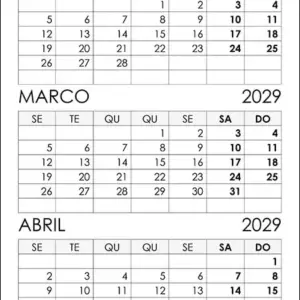 Calendário Fevereiro, Março, Abril 2029 Calendário Fevereiro, Março, Abril 2029