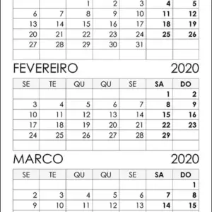 Calendário Janeiro, Fevereiro, Março 2020 Calendário Janeiro, Fevereiro, Março 2020