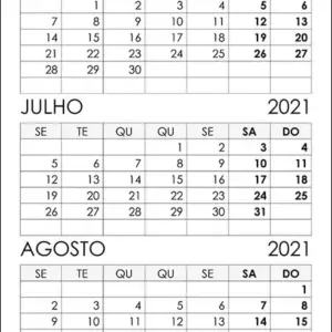 Calendário Junho, Julho, Agosto 2021 Calendário Junho, Julho, Agosto 2021
