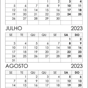 Calendário Junho, Julho, Agosto 2023 Calendário Junho, Julho, Agosto 2023