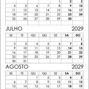 Calendário Junho, Julho, Agosto 2029 Calendário Junho, Julho, Agosto 2029