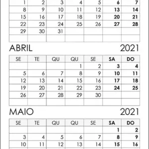 Calendário Março, Abril, Maio 2021 Calendário Março, Abril, Maio 2021