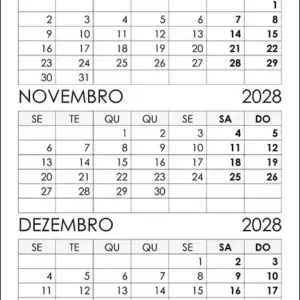 Calendário Outubro, Novembro, Dezembro 2028 Calendário Outubro, Novembro, Dezembro 2028