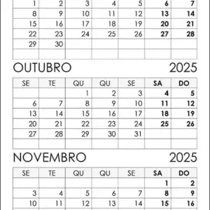 Calendário Setembro, Outubro, Novembro 2025 Calendário Setembro, Outubro, Novembro 2025