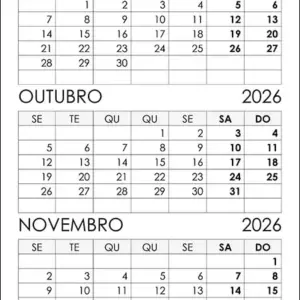 Calendário Setembro, Outubro, Novembro 2026 Calendário Setembro, Outubro, Novembro 2026
