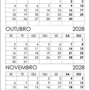 Calendário Setembro, Outubro, Novembro 2028 Calendário Setembro, Outubro, Novembro 2028