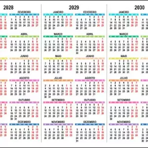 Calendário 2028, 2029, 2030 Calendário 2028, 2029, 2030