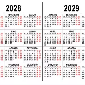 Calendário para 2028 e 2029