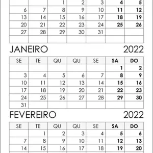 Calendário Dezembro 2021 e Janeiro, Fevereiro 2022 Calendário Dezembro 2021 e Janeiro, Fevereiro 2022