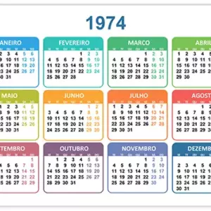 Calendário 1974 Calendário 1974