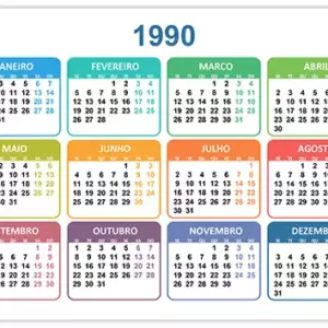 Calendário 1990 Calendário 1990