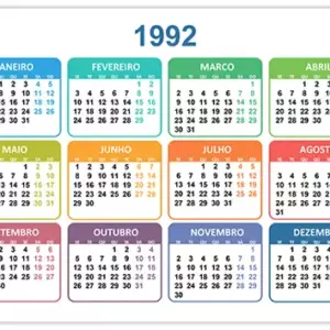Calendário 1992 Calendário 1992